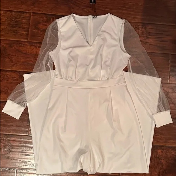 Allegra K Women's Elegant V Neck Mesh Long Sleeve Loose Wide Leg jumpsuit Med - Picture 6 of 13